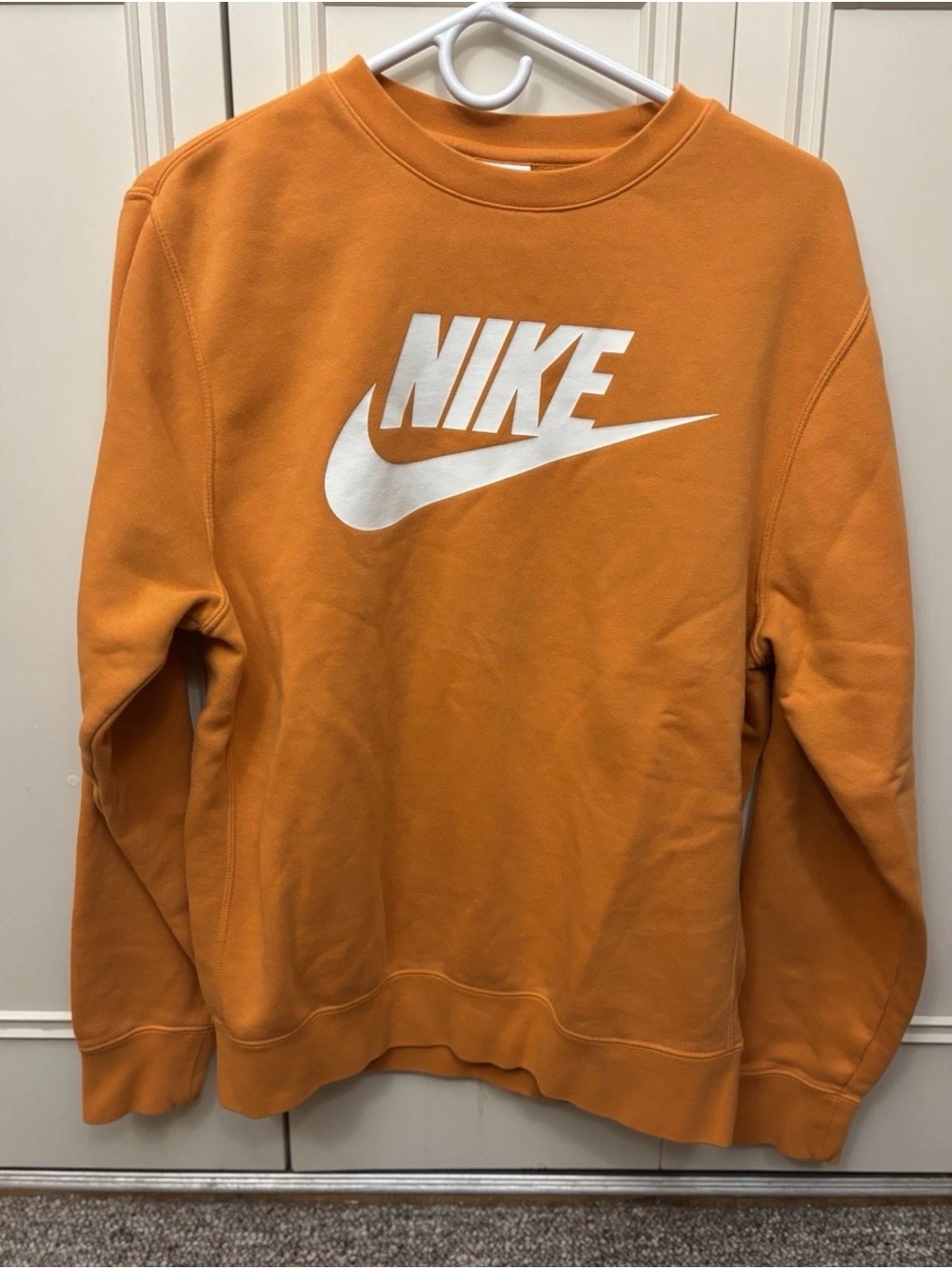 Nike Orange Crewneck Sweatshirt with White Swoosh Men Small